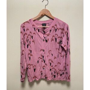 Bitte Kai Rand Womens Flamingo Knit Cardigan Size XS Pink Lightweight Artsy NWT